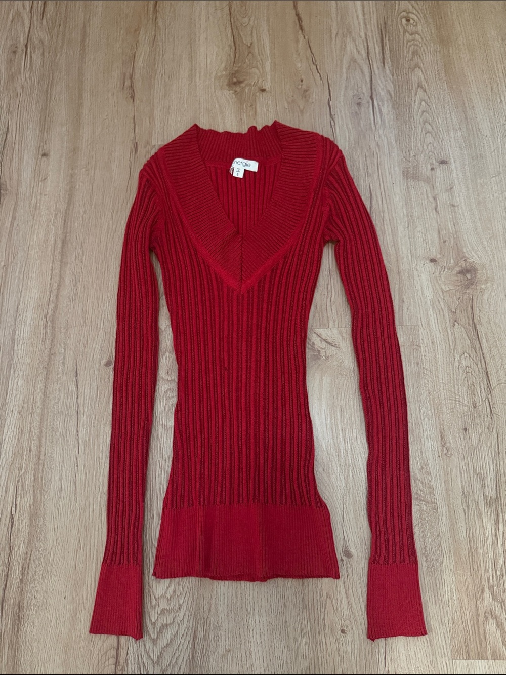 Y2k Energie Red Ribbed V-Neck Women's Sweater Top